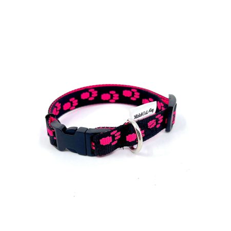 Obroza Neon Pink Paws Black