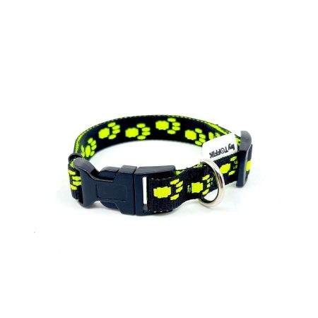 Obroza Neon Yellow Paws Black